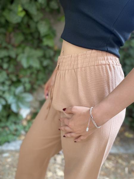 Beli Lastikli Cappuccino Keten Pantolon