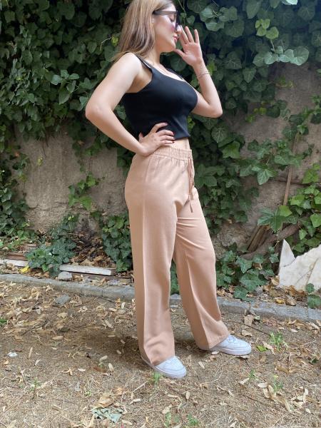 Beli Lastikli Cappuccino Keten Pantolon