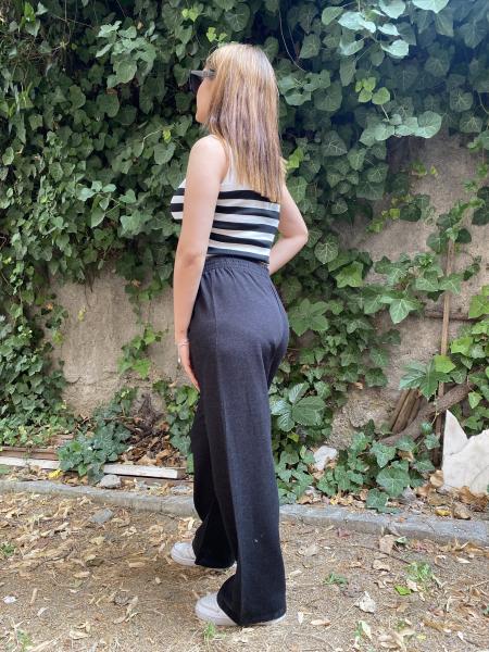 Beli Lastikli Siyah Keten Pantolon