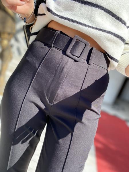 Krep Siyah Toparlayıcı İspanyol Paça Pantolon