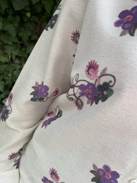 Oversize Çicek Desenli Gömlek Beli Lastikli Keten Takım