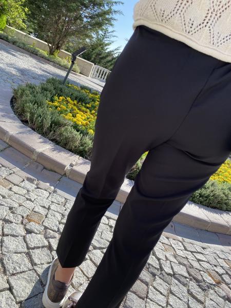 Siyah Beli Lastikli Siyah Krep Kumaş Pantolon