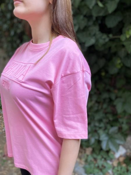 Şeker Pembe Kabartmalı Oversize Tshirt