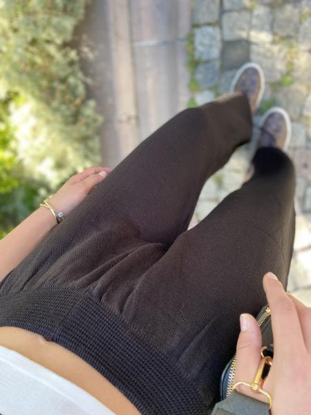 Siyah Belden Lastikli Triko Pantolon