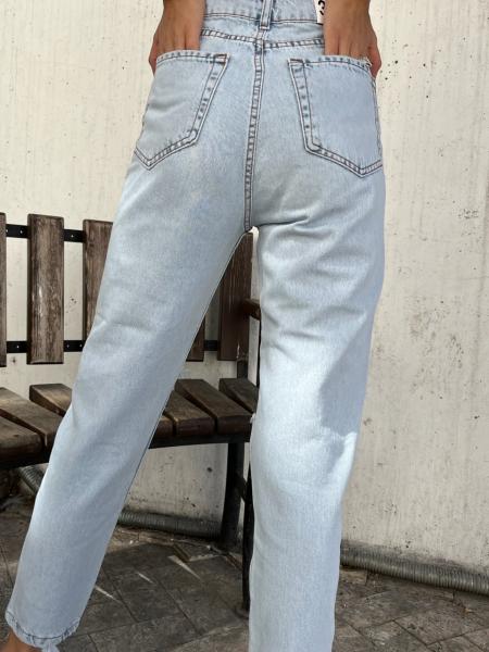 Mom Buz Mavisi Yırtık Jean