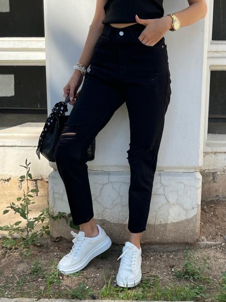 Mom siyah Yırtık Jean