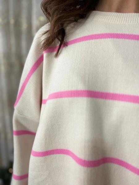 Pembe Çizgili Triko Kazak